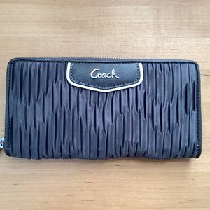 Coach Ashley Gray Gathered Satin/Leather Zip Around Wallet/Clutch 48115
